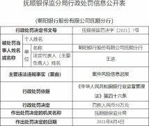  向阳银行抚顺分行违法遭罚 案件风险信息迟报