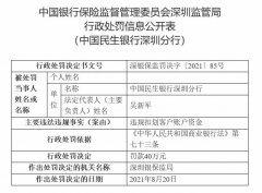  民生银行深圳分行违法被罚 违规扣划客户账户资金